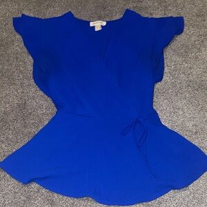 Chic Royal Blue Wrap Blouse SEE PHOTOS